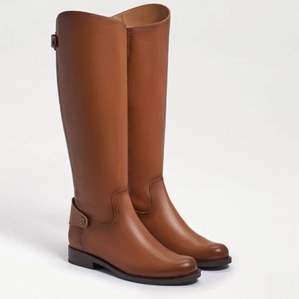 Sam Edelman Mikala Whiskey Brown Tan Leather Tall Riding Boots Women Sz 7.5 / 38